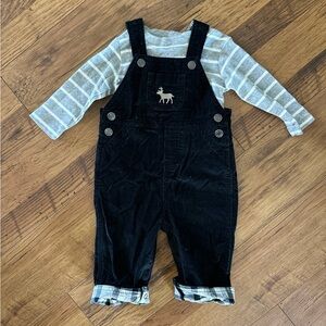Carter's Black Corduroy Overalls with Gray Striped Shirt